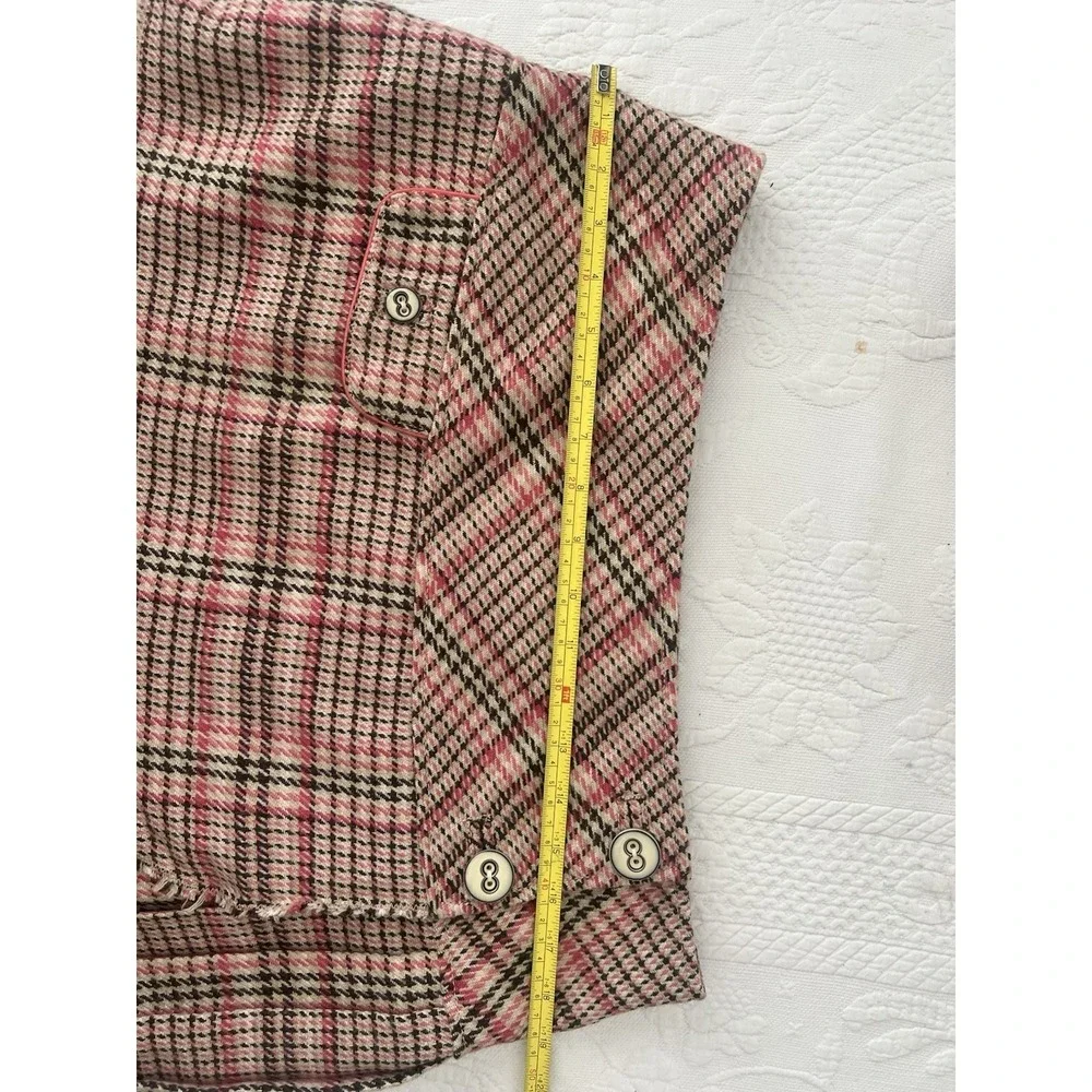 Y2K Abercrombie Fitch Mini Skirt Pink Brown Plaid Pleated Wool Blend & Silk Sz 8